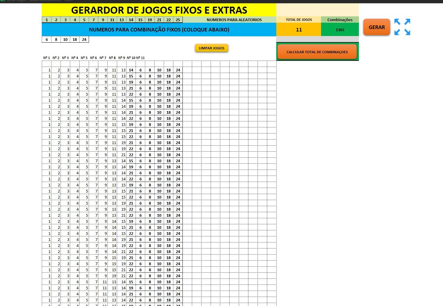 LOTO FACIL - Planilhas Simples para iniciantes